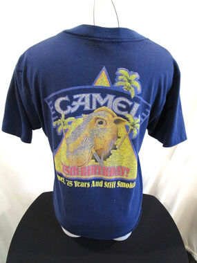Vintage 90s Camel Cigarettes Promo Cropped Navy Blue T-Shirt Women L